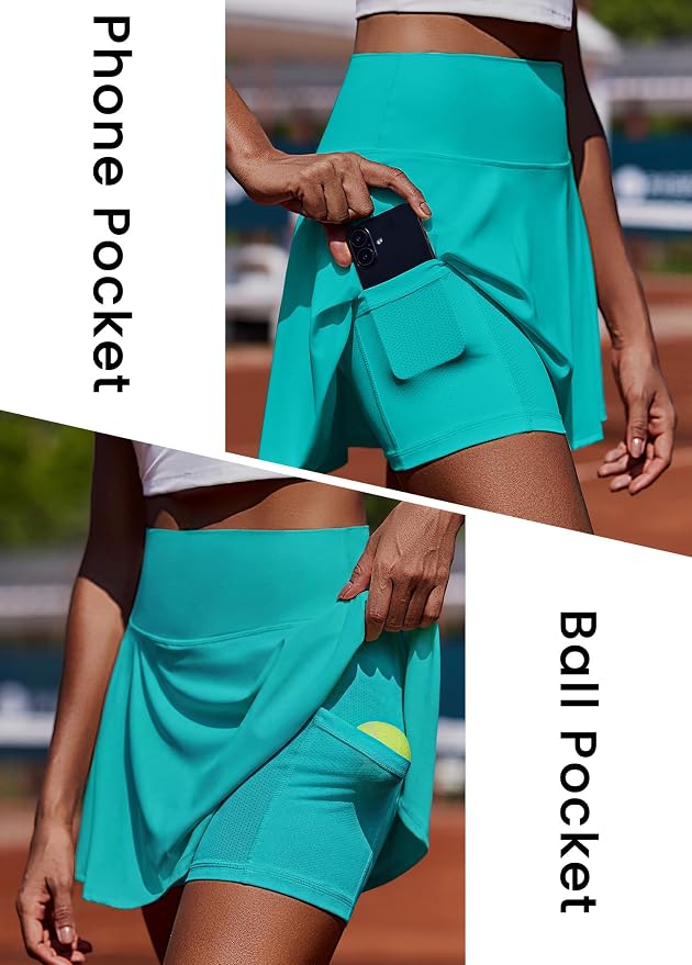 PINSPARK Womens Tennis Skirt Pleated Athletic Golf Skorts with Pockets | 3.5" High Waisted, Mesh Built-in Shorts, Mini Skirt, Buttery-Soft, Quick-dry, for Tennis, Golf, Pickleball, Casual