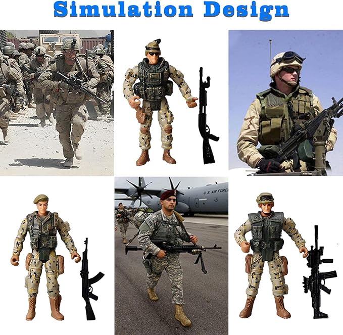 Military Soldier Action Figures, 6Pcs Military Soldier Toys for Boys 3 4 5 6 7+ Year Old, 4-Inch Toy Figure & Playsets with Weapon Accessories, Cake Topper