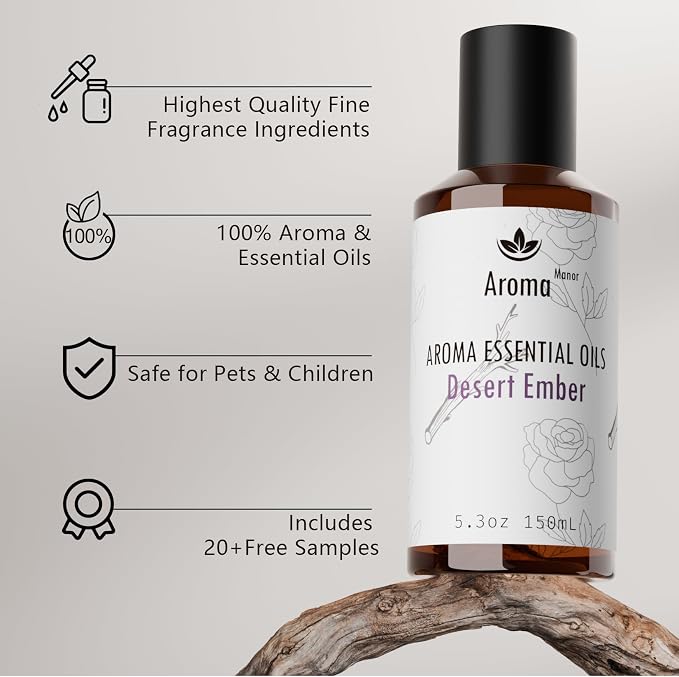 Hotel Scented Essential Oils - Desert Ember- for Waterless Oil Diffuser, Aromatherapy Essential Oil Blends for Diffusers, Luxury Hotel Scents - Inspired by 5 Star Hotels, Air Freshener Room Diffuser