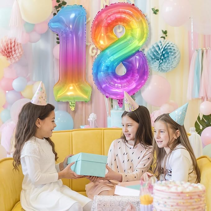 Foil 8 Balloon, Pastel Rainbow Number 8 Balloons for Boys Birthday Party Decor, 40'' Mylar Helium Self Inflating Colorful Multicolor Number 8 Balloon for Kids 8th Birthday Party Anniversary Decoration
