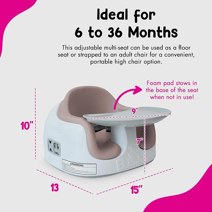 Bumbo 3-in-1 Multi Seat Baby & Toddler Non-Slip Chair with Activity Tray, Sonoran Rose - Portable High Chair with Removable Cushion Support, Safety Harness, and Storage Space