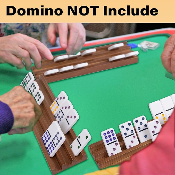 Wooden Domino Racks Set of 4, Domino Tiles Trays and Holders Organizer for Mexican Train and Other Games