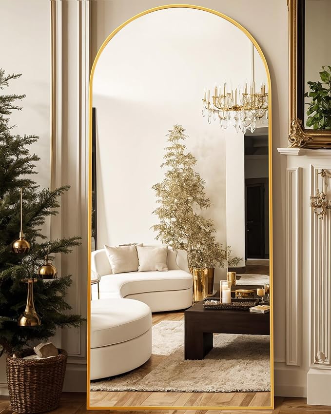 Antok 76" x34” Arched Full Length Floor Mirror, Gold Aluminum Frame, Free Standing/Wall Mount/Leaning for Bedroom, Living Room, Dressing Room