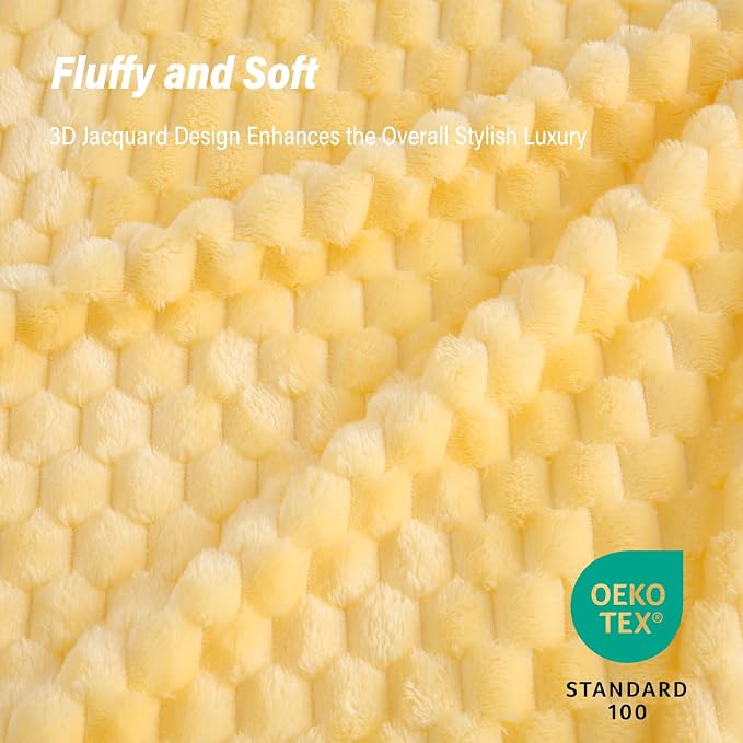 Bnuitland Flannel Throw Blanket, 300 GSM Fleece Cozy Warm Soft Home Decor Lightweight Bed Sofa Blanket for Adults, Suitable for All Seasons(Light Yellow,50X71 inches with Pillow Cover)
