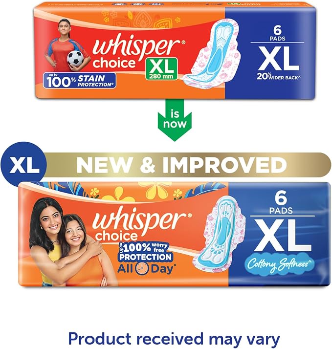 Whisper Choice Sanitary Pads for Women, XL 6 Napkins