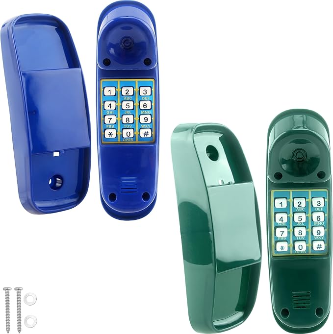 2 Pack Swingset Phone Toys Playground Swing Set Telephone Plastic Pretend Play Telephone with Numeric Key for Kids Outdoor Playground Treehouse Accessories (Green, Blue)