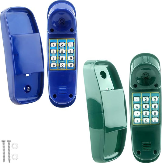 2 Pack Swingset Phone Toys Playground Swing Set Telephone Plastic Pretend Play Telephone with Numeric Key for Kids Outdoor Playground Treehouse Accessories (Green, Blue)