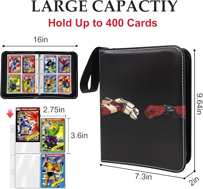 Card Binder for Cards,4 Pocket with 50 Sleeves up to 400 Cards,Waterproof Avengers Card Storage Bag for Boys,Games Cards Display Case