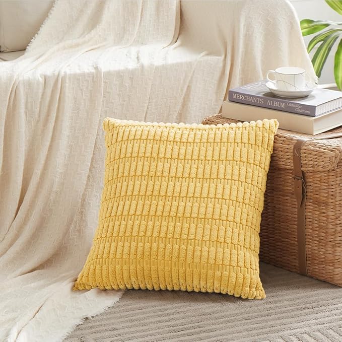 Fancy Homi 4 Packs Decorative Throw Pillow Covers for Living Room Couch Bed, Modern Farmhouse Boho Home Décor Accent Cushion Case, 20" x 20", Yellow
