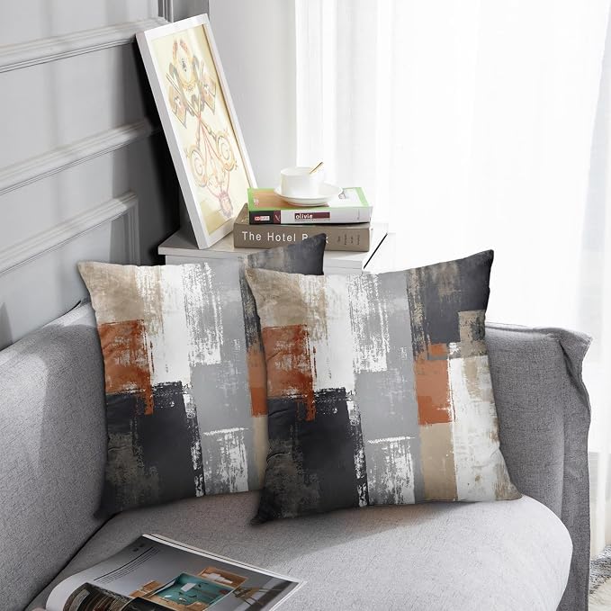 Emvency Throw Pillow Covers Set of 2, 18 x 18 Inch, Abstract Modern Rust | Painting Beige Outdoor Decorative Square Pillow Cases Couch Cushion Case for Couch Bed Sofa Living Room Home Decor