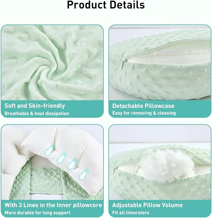 Pregnancy Pillow Cooling for Sleeping, Detachable and Adjustable Double-Sided Support Maternity Pillow Skin-Friendly for Pregnant Women Back, HIPS, Legs(30°Slope Design Verified by Expectant Mothers)