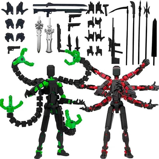2PCS (Assembly Completed) T13 Action Figure Set, 3D Printed Action Figure,3D Printed Toys Stick Figure,Collectors Decorations for Game Lovers Toys (Green Red)