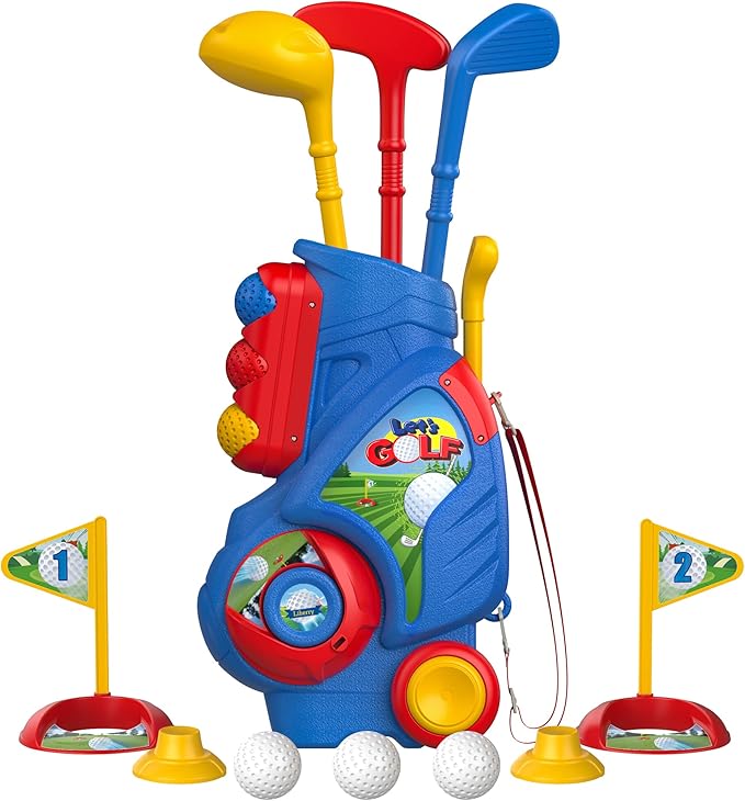 Liberry Toddler Golf Set, Upgraded Kids Golf Cart with Unique Shoulder Strap Design, Indoor and Outdoor Golf Toys for Boys and Girls Aged 1-5 Years Old