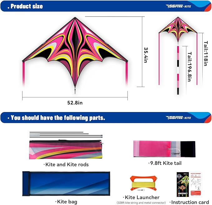 Kite, Large Delta Kites for Kids and Adults, Easy to Fly Rainbow Kites, Durable Multifunctional Beach Kite, Tangle-Free Flight Line, Durable