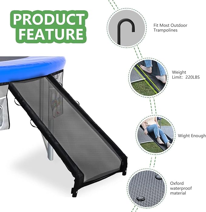 Eurmax USA Trampoline Safe Slide and Ladder for Kids, Universal Hook Design, UV-Resistant Steel and Fabric, Includes Shoe Storage Pocket, Universal Trampoline Accessories