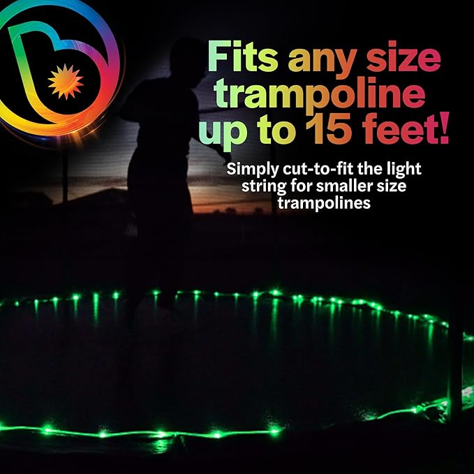 Brightz BounceBrightz LED Trampoline Lights, Color Changing - Motion Sensing - Changes Colors When You Jump - Fits 8FT 10FT 12FT 14FT 15FT Trampolines - Battery Powered