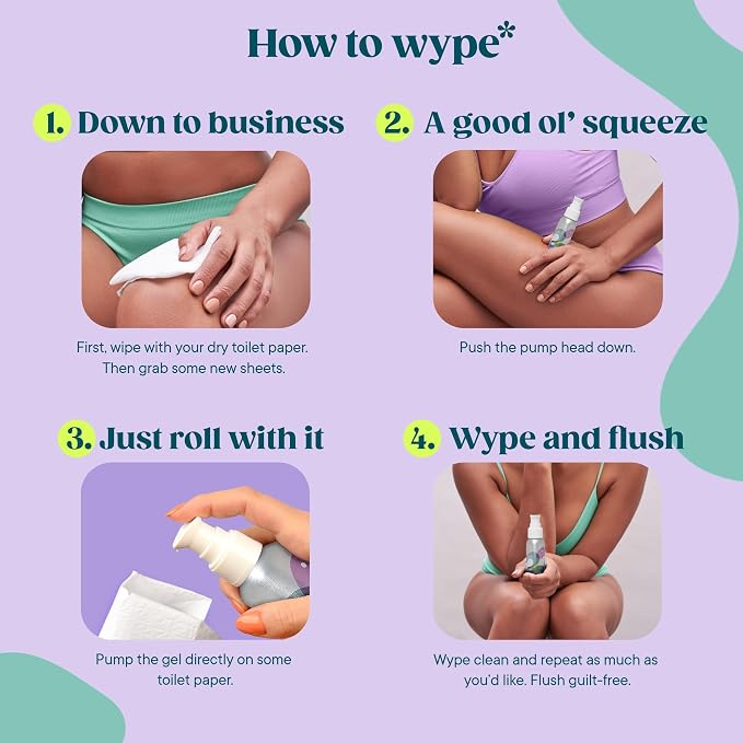 Wype | Viva La V | Toilet Paper Gel | Flushable Feminine Wipes Alternative | Feminine pH Balanced, Rose & Geranium Scented | Equivalent To 100 Wipes | 1.6 fl oz