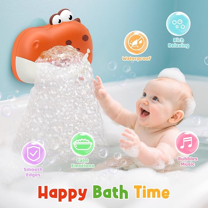 Baby Bath Toys, Rechargeable Dinosaur Bath Bubble Machine with Music, Bathtime Bathtub Toys for Toddlers Birthday Valentines Gifts, Bubble Maker Toys for Kids Ages 1-3 4-8 Baby Gifts (Red)