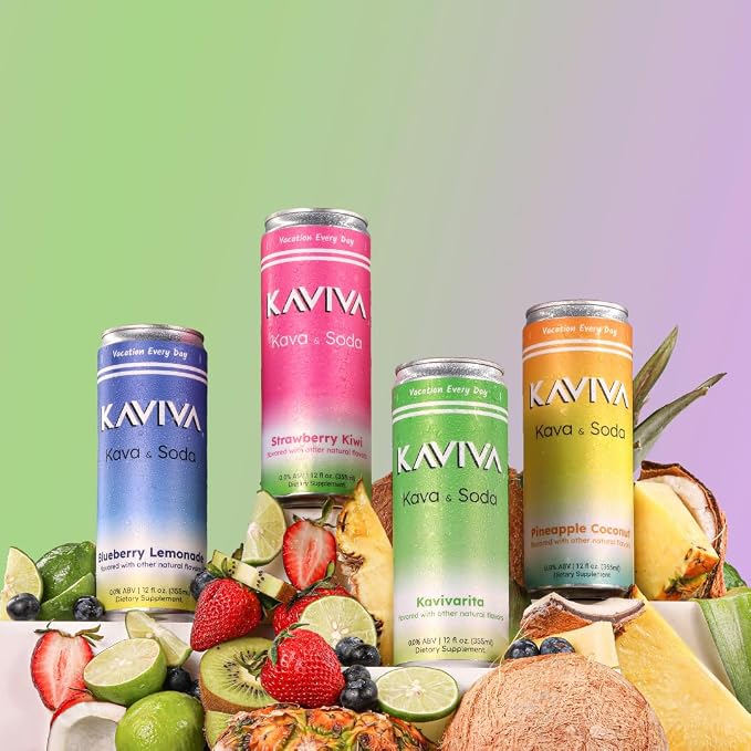 Kaviva | Kava & Soda Seltzer | Social Relaxation | Calming Effects | 50 calories | Natural Unwinding | All Natural | Non-ALC Functional Beverage | Refreshing Alternative | Clean Ingredients | Vegan