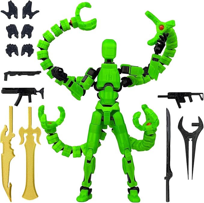 Already Assembled T13 Action Figure Accessories,T13 Multi-Jointed Movable,for Collectors Desktop Decorations t-13 Movability 3D Printed Toys (Luminous Green, 7.2 Inch)
