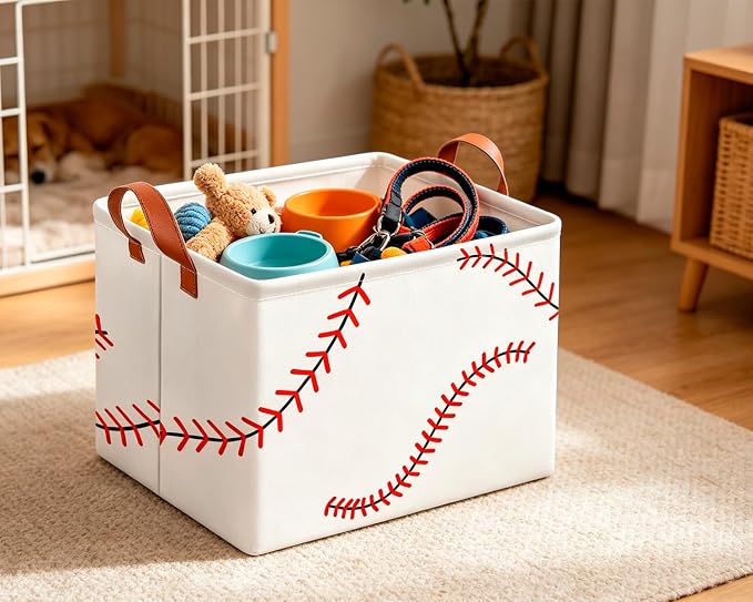 CLOCOR Rectangular Storage Basket Empty,Waterproof Storage Bin with Handles(Baseball Stitching)