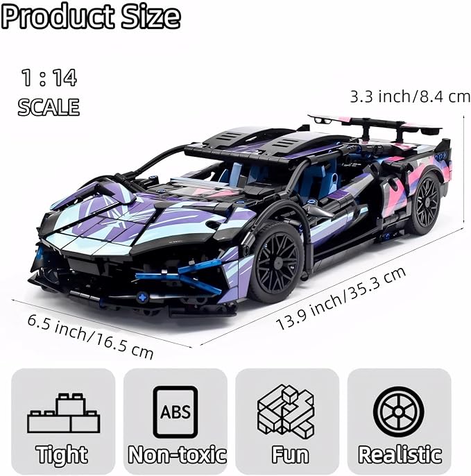 1280-piece RC Car Model Kit with Dual-Mode Play - Build a Remote Control Car, Featuring Scissor Doors and Functional Hood for STEM-savvy Teens and Hobbyists