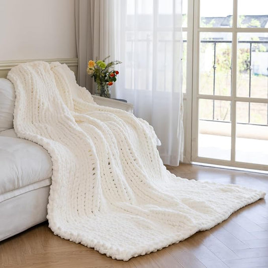 Chunky Knit Blanket - Luxury Soft Cozy 40 * 50 Throw Blanket,100% Woven Blanket Rope Knot Throw Blanket for Couch, Sofa, Home Decor, Gift - Machine Washable (Ivory White, 40 * 50)