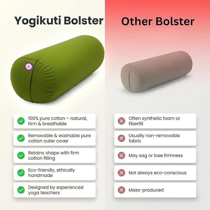 Yogikuti Iyengar Yoga Bolster for Restorative Yoga and Meditation – Lightweight Cotton Support Pillow with Handle for Easy Carry, Versatile for Pose Modification, Balance, Back Relief, and Relaxation