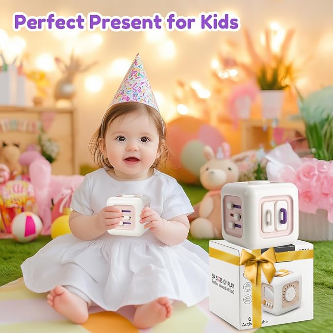 Busy Cube Toy for 1 Year Old Girl Gifts, Montessori for Baby Girl, Travel Sensory Toys for Toddlers 1-3, Learning Fine Motor Skills| 1st Birthday Girl Gifts 12 Months