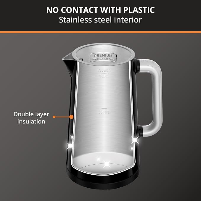 KRUPS Smart Temp Electric Kettle: 1.7L Capacity, 5 Precise Temperature Settings, Digital Display, Cool-Touch Exterior, Cordless Design for Tea and Coffee Lovers