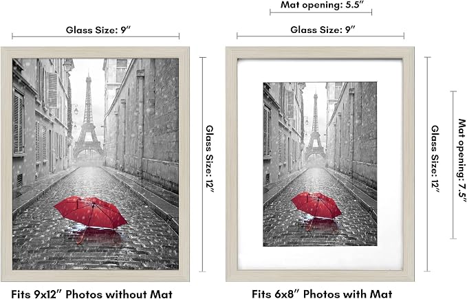 Americanflat 9x12 Picture Frame with Shatter-Resistant Glass - Use as 6x8 Frame with Mat or Display 9x12 Photo Without Mat - Signature Collection - Picture Frames for Tabletop and Wall - Light Wood | Shatter-resistant glass, wall or tabletop display wi...