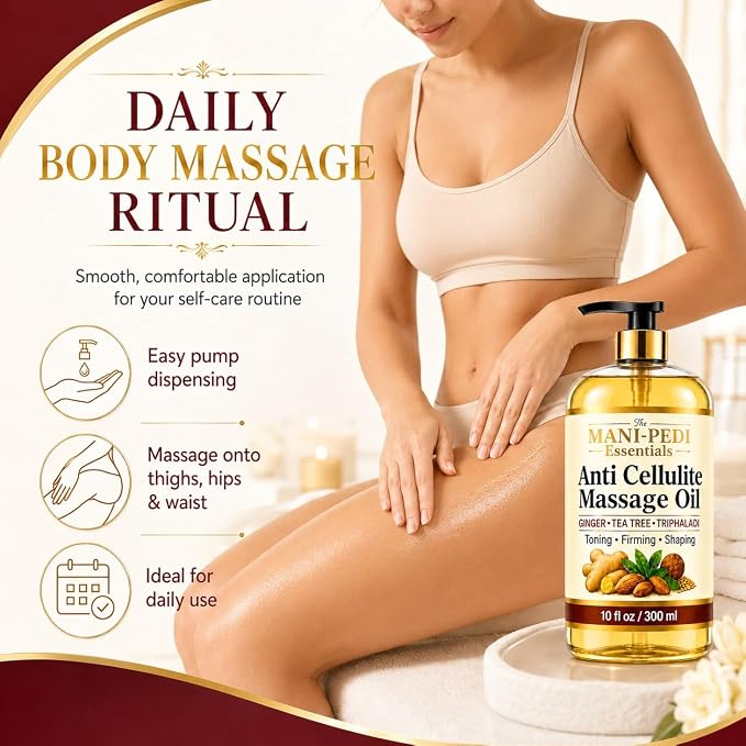TMPE Anti Cellulite Body Oil - Visibly Tones, Firms & Shapes with Ginger, Tea Tree & Natural Herbs | Non-Greasy, Skin Tightening Formula | 10 Fl Oz