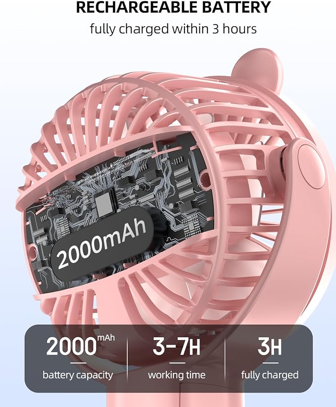 buywoo Portable Stroller Mini Fan, Small Rechargeable Personal Cooler w/ 360° Rotation, Baby Essentials for Car Seat, Crib, Bike, Treadmill, 3-Speed Battery Powered Stroller Accessories, Pink