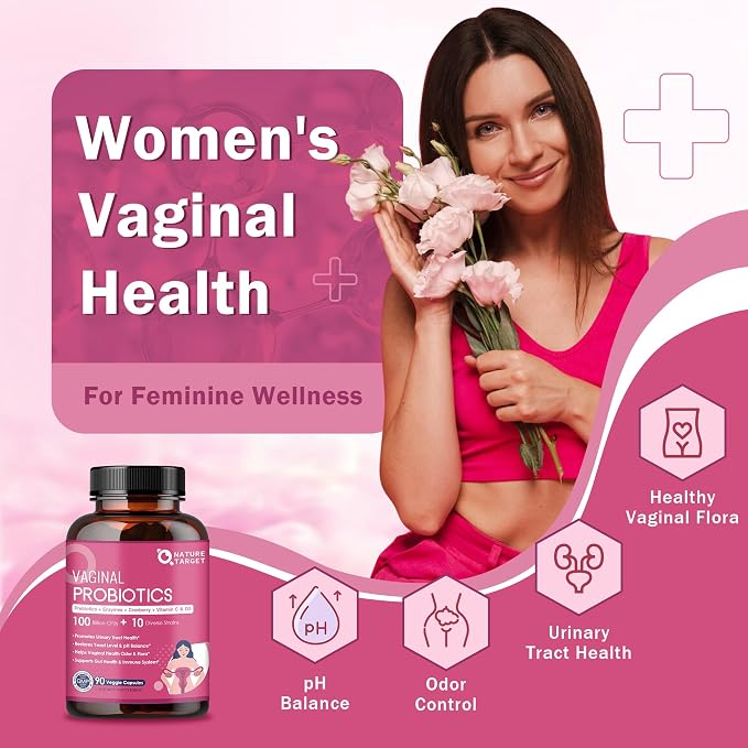 Vaginal Probiotics for Women, 100 Billion CFUs Probiotics & Prebiotics with Digestive Enzymes, Cranberry & D-Mannose - Womens Probiotic Supports pH Balance, Odor & Urinary Tract Health - 90 Capsules