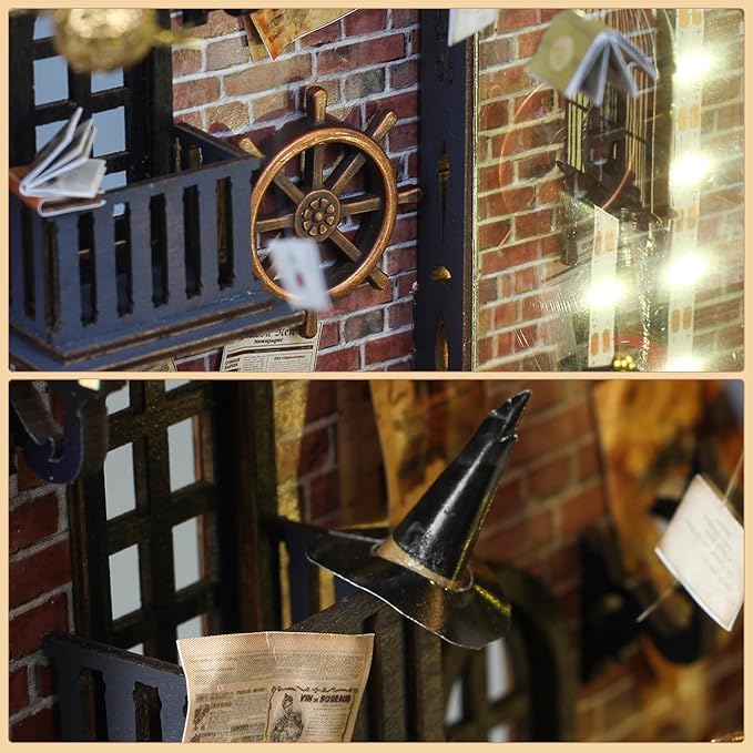 Foyucool Book Nook Kit, DIY Miniature House Kit for Adults, Dollhouse Booknook with LED Light Gifts for Family, Friends, Magic Train