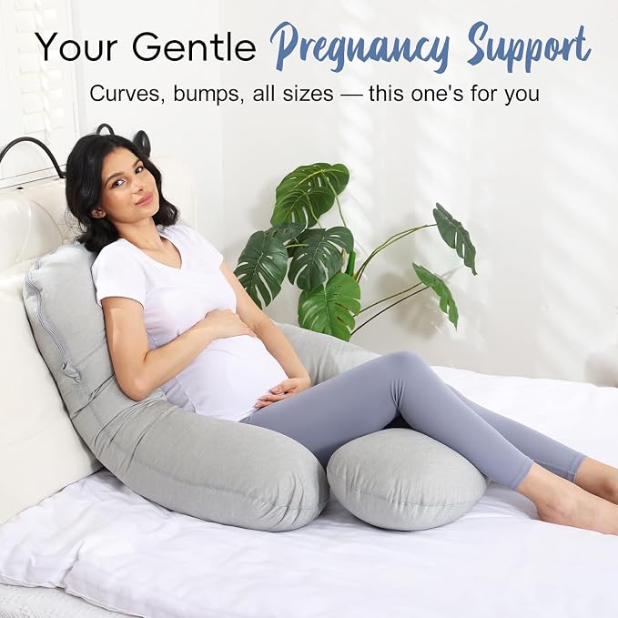 Pregnancy Pillow for Sleeping, Soft 57“ Full Body Maternity Pillow, U Shaped with Removable Washable Cover, Support for Back, Belly, Leg, Hip, Neck & Shoulder (Cooling Grey)