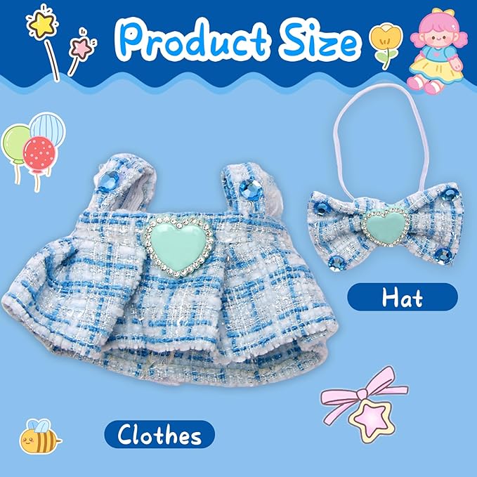 Doll Outfit Set for 17cm Dolls, 2 Piece Clothes Set for Doll, Premium Fashion Dresses for Dolls Accessories Suit(Blue)