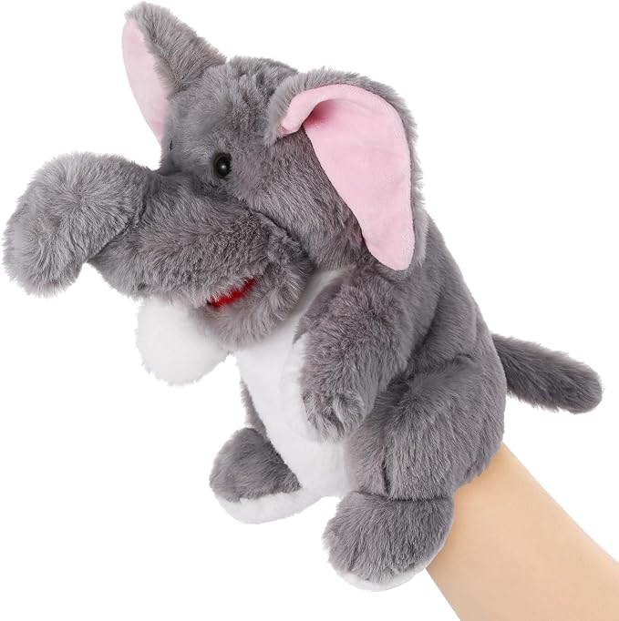 Animal Hand Puppets 11 Inch Sea Turtle Plush Dinosaur Animals Hand Puppet Toys Role-Play Toy Puppets for Kids Storytelling Imaginative Pretend Play Teaching Preschool(Elephant)