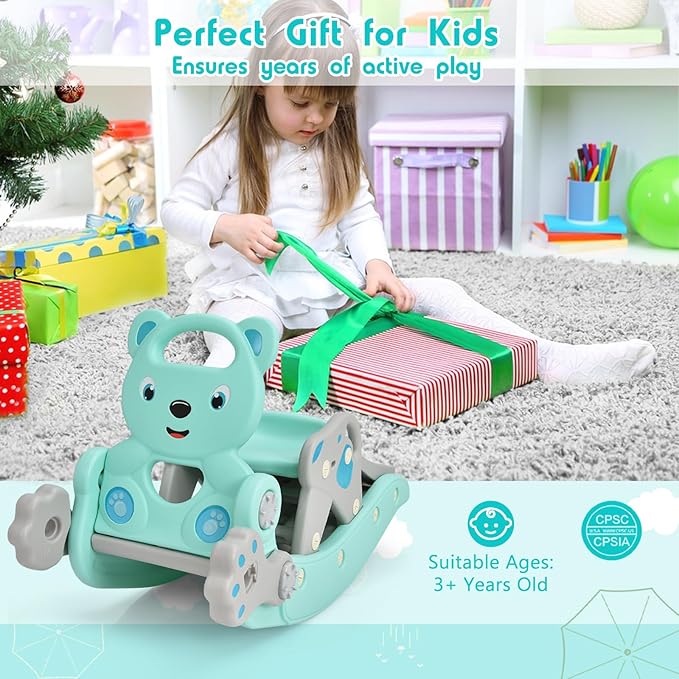 HONEY JOY Toddler Slide Rocking Toy, 6 in 1 Convertible Freestanding Slide for Kids w/Basketball Hoop/Ring Toss Game/Rocking Horse/Stool, Foldable Baby Climber Playground Slide for Indoors Outdoors