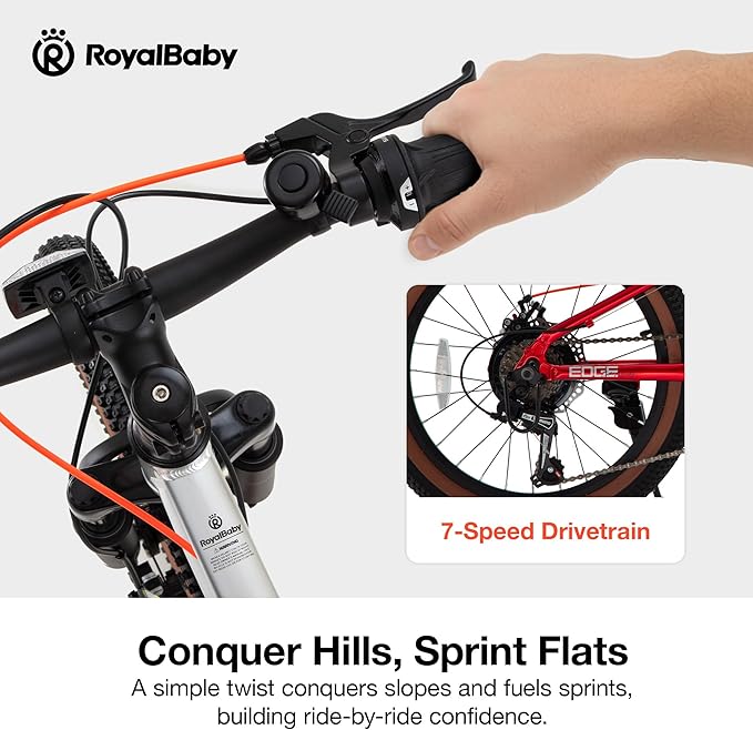 RoyalBaby Kids Mountain Bike for Boys and Girls, Ultra-Light Aluminum 20-26 Inch Wheel Bicycle for 6-14 Years Old Children, 7/21-Speeds Drivetrain
