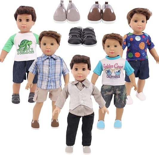 Ecore Fun 5 Sets Boy Doll Clothes and 3 Pairs of Shoes Fit for 18 Inch Boy Dolls Clothes Outfit Birthday Reward Gift for Kids