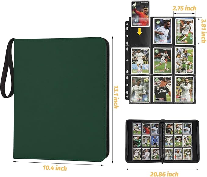 GERMUN Trading Card Binder, 720 Pockets Card Binder, 9-Poccket Sided Pocket Sports Card Binder, Premium Card Binders Compatible with MTG, TCG, Baseball Cards(Dark Green)