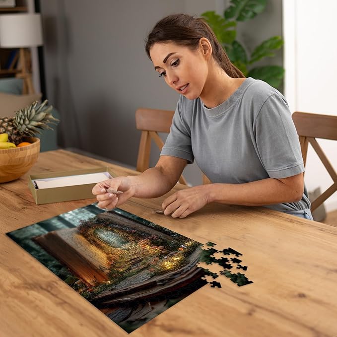 Puzzles for Adults 500 Pieces, Green Book Jigsaw Puzzles - Forest Gateway, Impossible Book Tree Puzzle for Seniors Families, 20.47x14.96 Inches, 1:1 Poster, Letter On The Back
