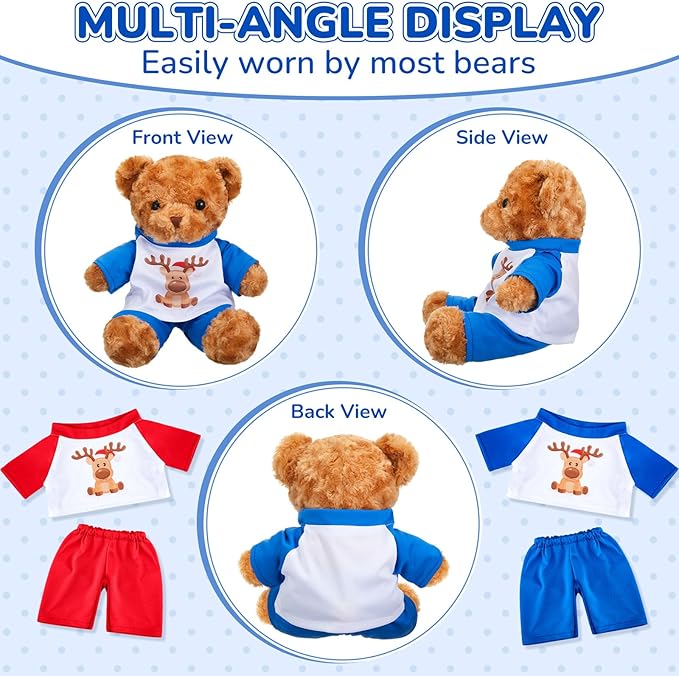 Civaner 2 Pack Blue and Pink Bear Clothes Outfit, Fit Most 12-16 Inch Bears Stuffed Animal Pajamas Plushie Clothes for Stuffed Animals, Pre-Kindergarten Toys(Deer Style)