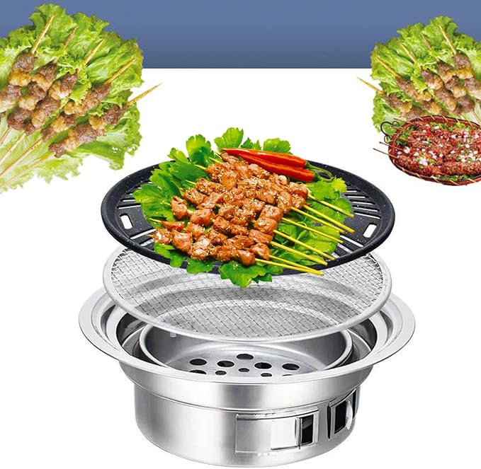 Charcoal Barbecue Grill, 15.7 Inches Non-Stick Household Korean BBQ Grill Stove Tabletop Charcoal Stove for Home Party Outdoor Camping