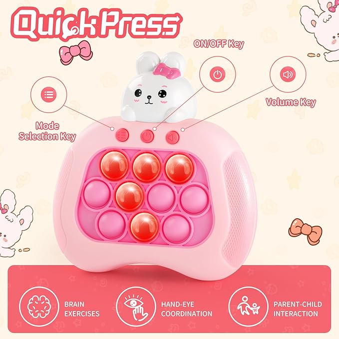 Bunny Pop Push Game,Sensory Pop Fidget Toys for Kids with Autism,Handheld Puzzle Game Sensory Toys,Bunny Quick Push Light Up Game Gifts for 3-12 Year Old Girls Boys