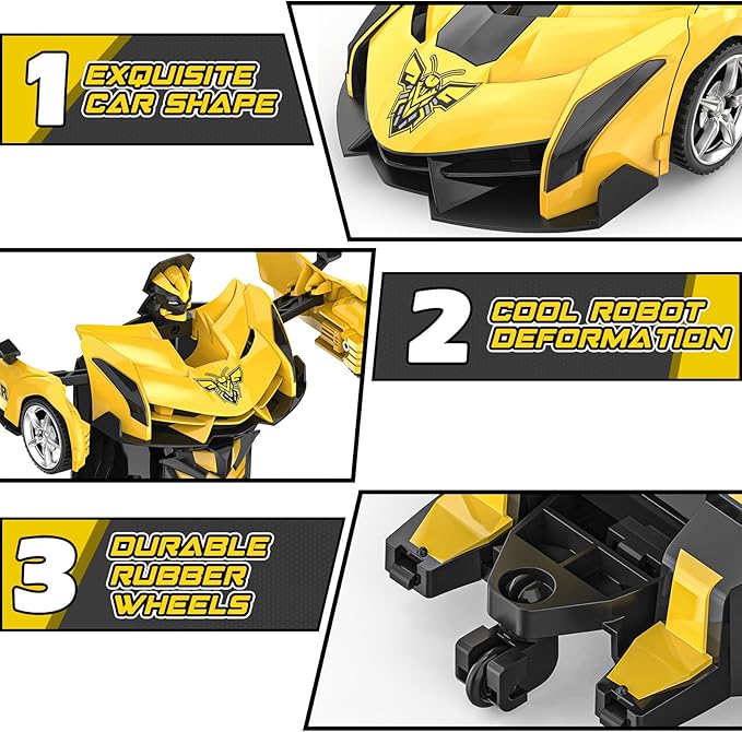 BLUEJAY Transform Rc Cars for Boys 4-7 8-12, 2.4Ghz Remote Control Car 1:18 Scale Transforming Robot, One-Button Deformation 360° Rotation Car Toy Gifts for Boys 3-5