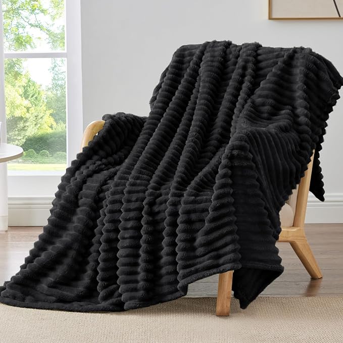 BEDELITE Ribbed Fleece Throw Blanket for Couch, Black, 50"x60" | Ultra-Soft Plush Fleece, Cozy, Warm Yet Lightweight, Ribbed Texture, Home Decor, Machine Washable, Giftable, All-Season Use