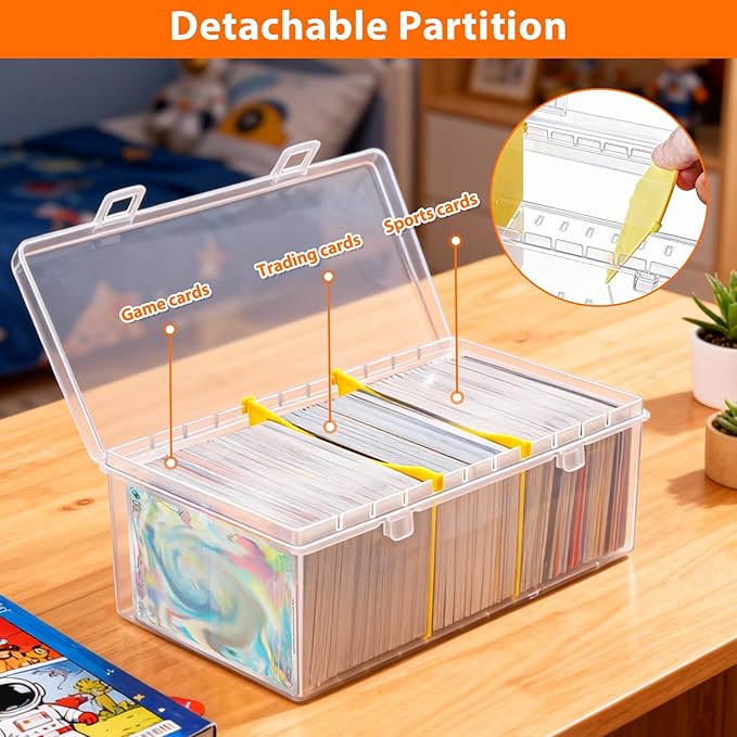SAMYUCHO Trading Card Storage Box with 2 Dividers for 500 Sports Cards, Plastic Bulk Display Holder Collection Organizer Cases Container Fit for Baseball Football Playing Game Magic Cards 2 Pcs