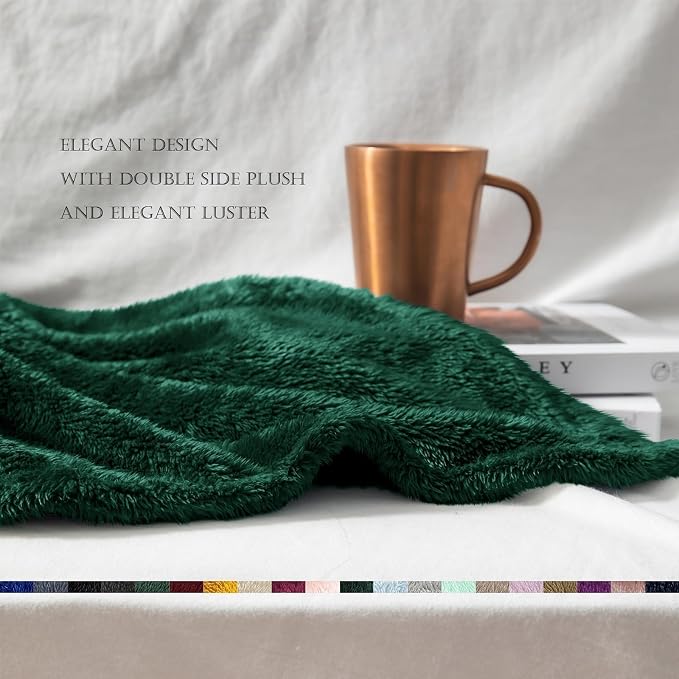 Exclusivo Mezcla Fuzzy Plush Fleece Bed Blanket Queen Size, Forest Green | 90x90 Inches, Super Soft and Cozy Bed Blanket, Fluffy Decorative Bedding for Livingroom, Bedroom, All Season